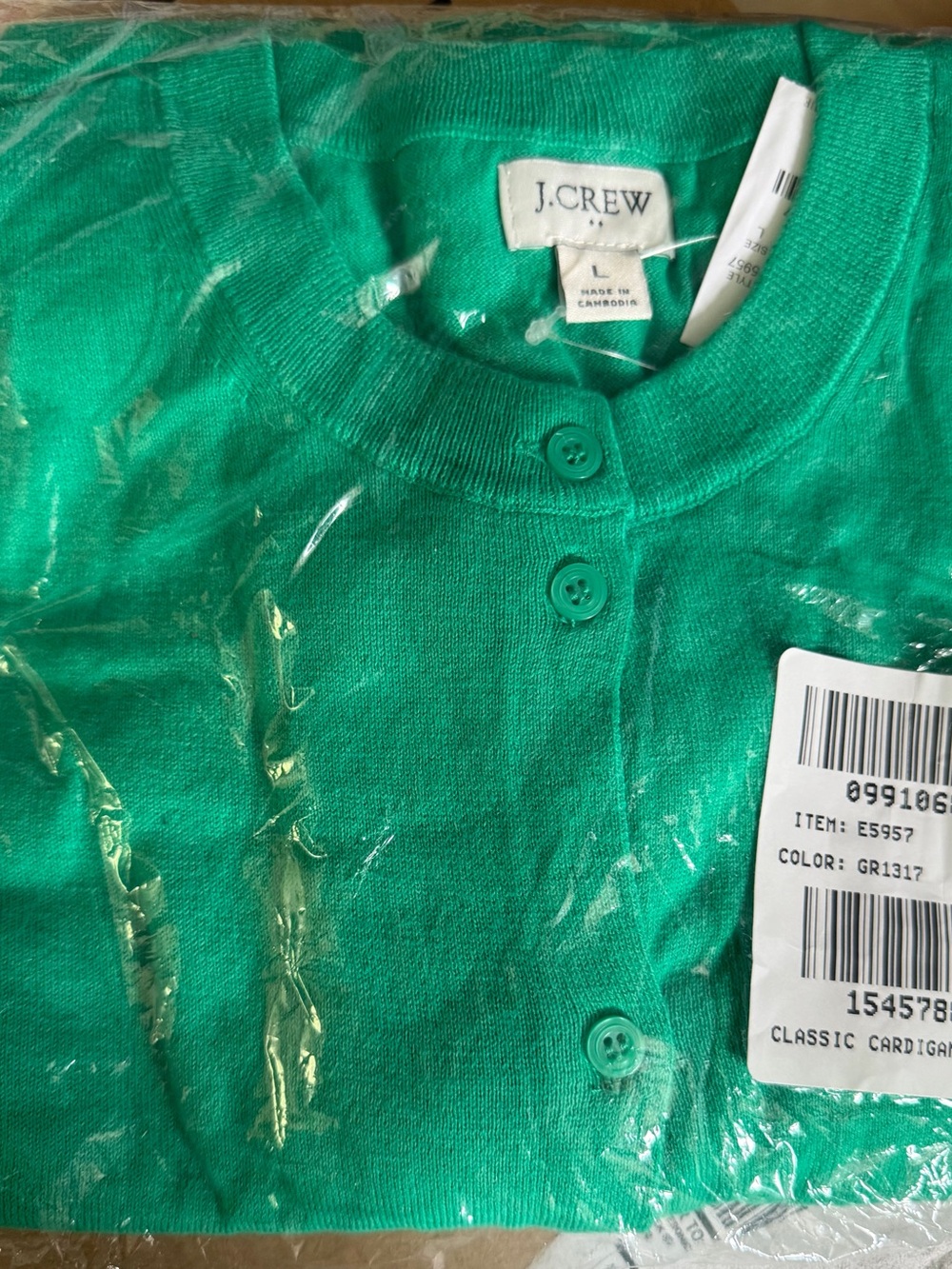 J. Crew Emerald Green Button-Front Classic Cardigan